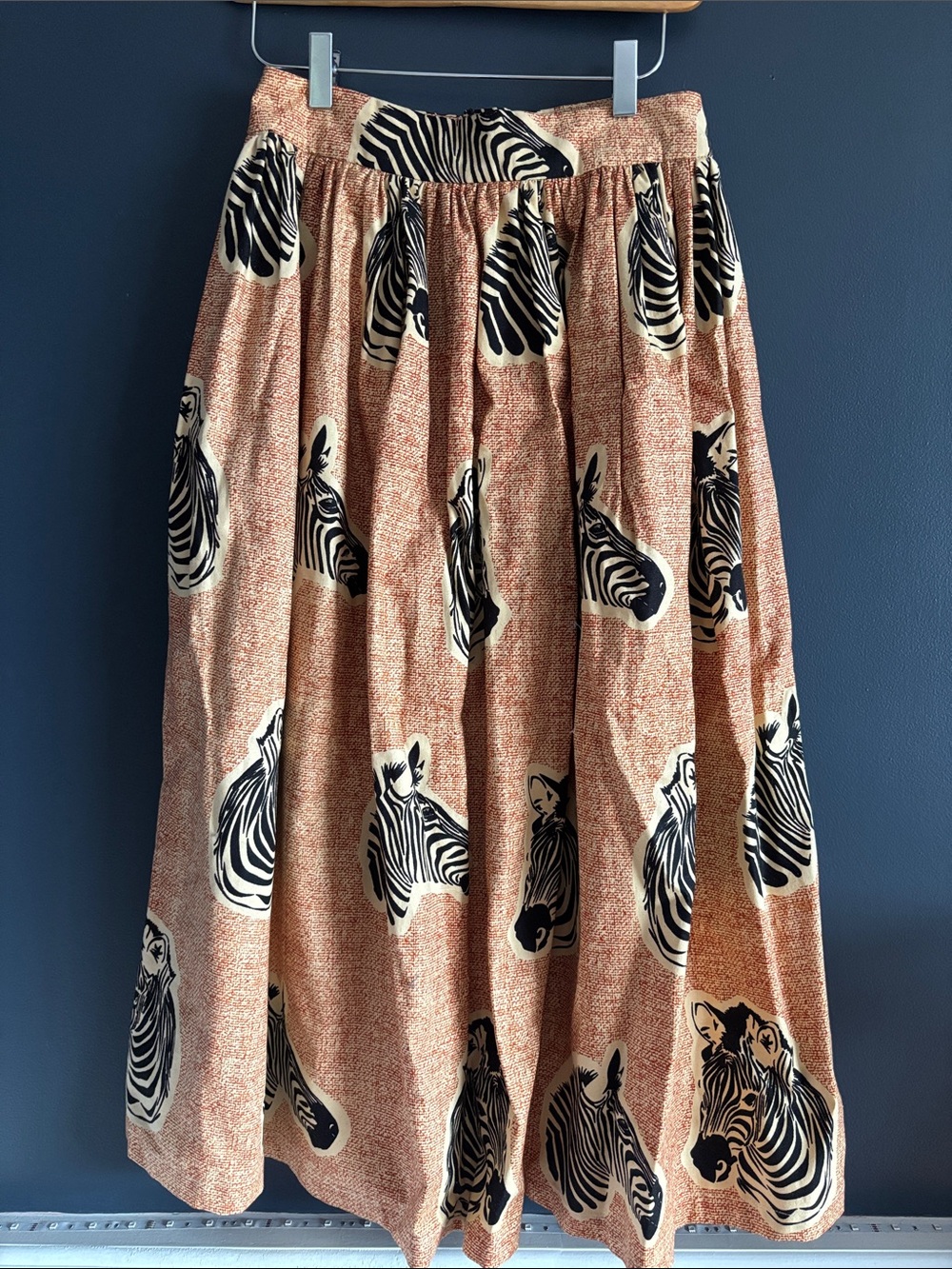 Anthropologie Rust and Black Zebra-Print A-Line Midi Skirt